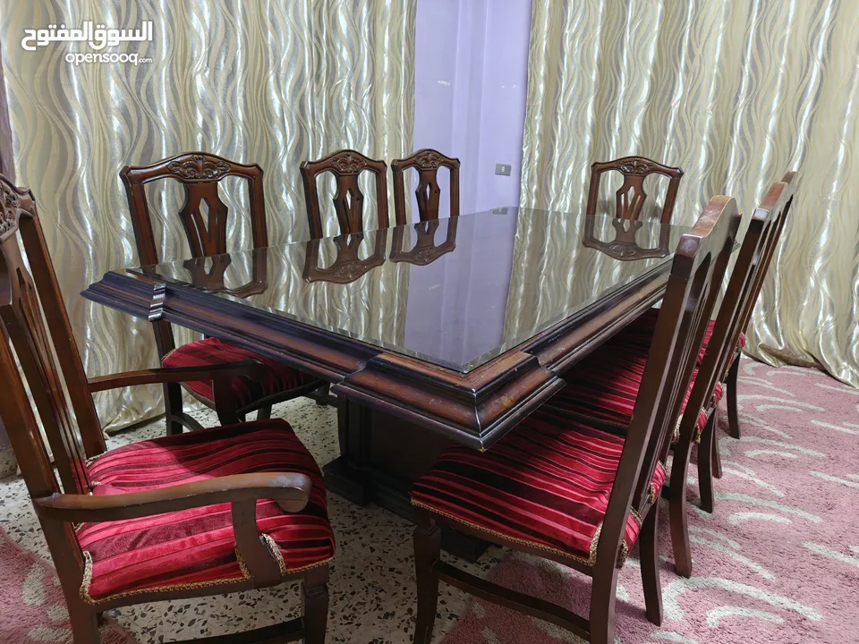 طاولة سفرة 8 كراسي خشب زان تقيل مع زجاج