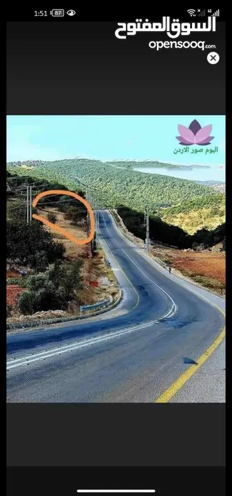 قطعه أرض للبيع الموقع عجلون طريق عين جنا سوف المساحه 3 ونص دونم قطعه على شارع رئيسي صالحه للسكن