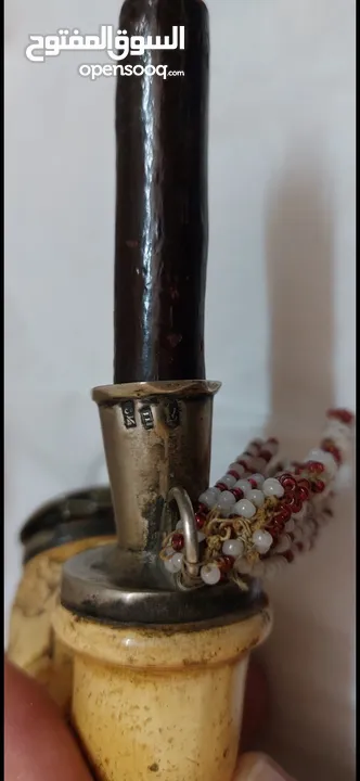 اسوار فضة عيار 800 برطاني سنة الصنع 1905  غليون فضة و عاج محفور