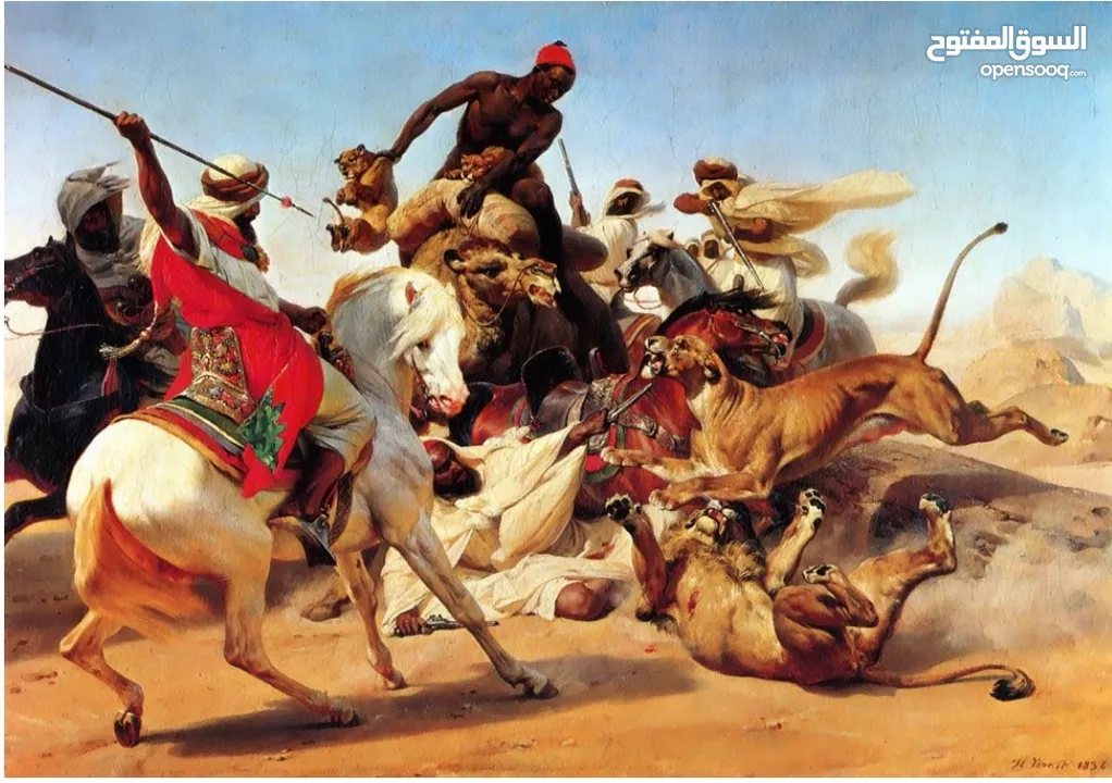 لوحة زيتية مستشرقين، رسم يدوي-صياد الأسود Horace Vernet