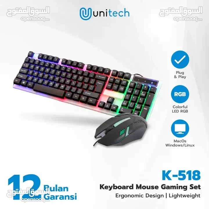 ماوس + كيبورد جيمنج ملون سلكي ديسكتوب معرب K-518 RGB DESKTOP WIRED GAMING COMBO USB