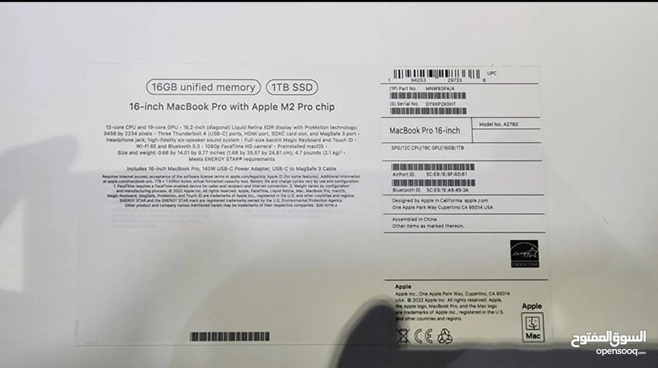 2023 Apple MacBook Pro 16 2023 MNW93 M2 Pro Chip 12Core 1TB 16GB RAM Liquid Retina XDR Display