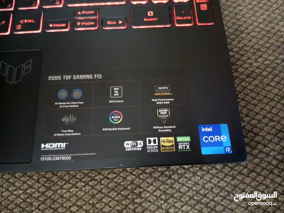 asus tuf F15 core i7 12th rtx 3050 جهاز جيمنغ قوي جدا حالة ممتازة للبيع