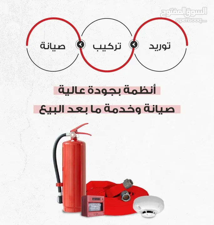 كاميرات المراقبة وأنظمة الأمان / وتعبئة طفايات الحريق. وتركيب أنظمة الإنذار والاطفاء الحريق