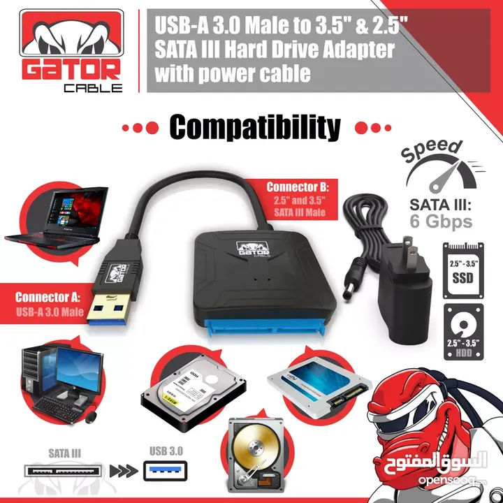 USB 3.0 to SATA III Hard Drive Adapter for 2.5" 3.5" HDD SSD with 12V 2A Power
