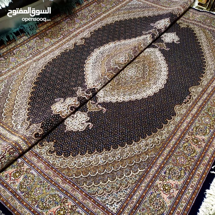 سجادة ماهي خرم يدوية الصنع، نسج خوي، مقاس 6 أمتار، لوحان، لون النص أزرق داكن