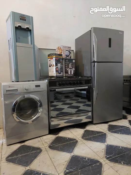 بكج عرسان مستعمل 7 قطع  ثلاجه 22قدم نوع ناشونال  غاز يونفيرسال ايطالي مجدد كامل 5 عيون غساله ناشونال