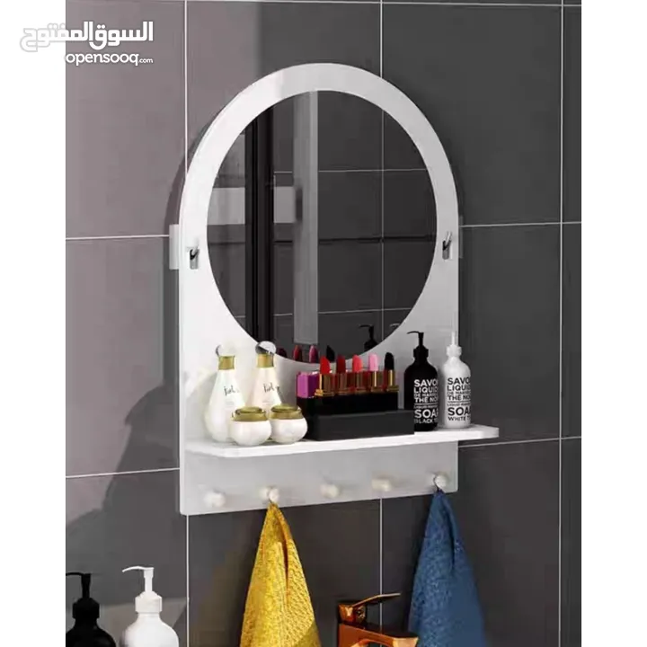 مرآة حمام دائرية مع رف و تعليقات للبشاكير