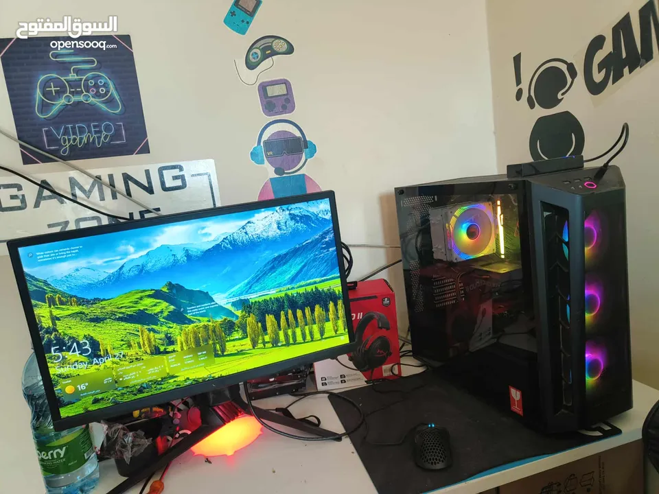 Pc gaming ryzen 5 7600x with 4060 Gigabyte مع شاشه Asus rog STRIX 24.5 240hz