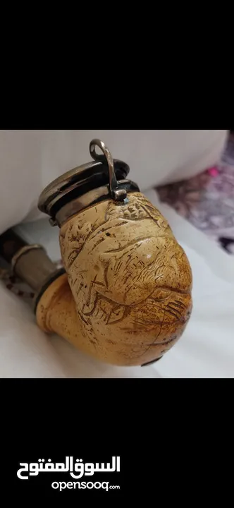 اسوار فضة عيار 800 برطاني سنة الصنع 1905  غليون فضة و عاج محفور