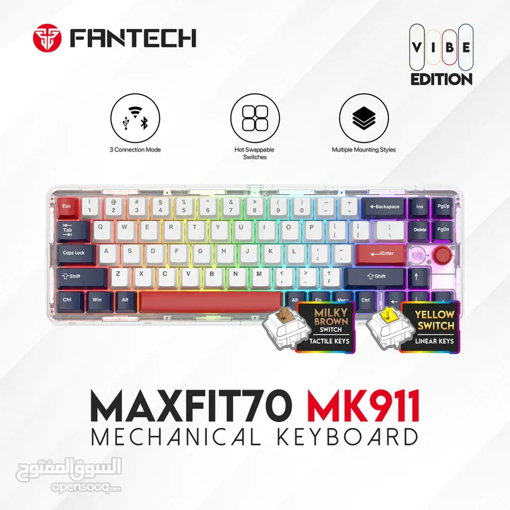 Fantech Maxfit70 MK911 Vibe Edition LONDON TOUR Mechanical Gaming Keyboard كيبورد احترافي ميكانيكي
