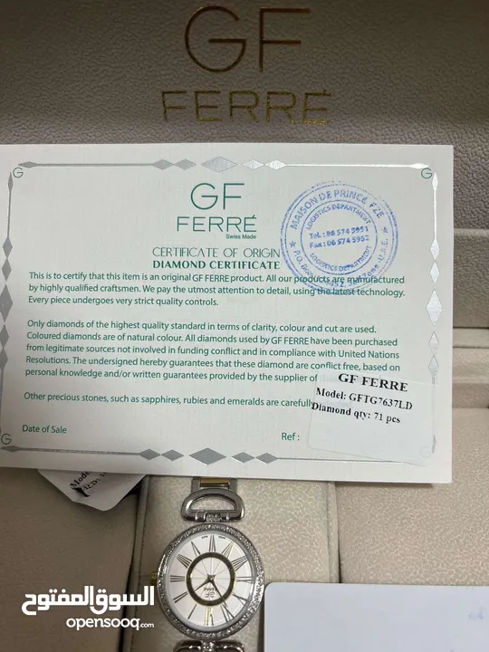 ساعة G F )ferre) جديدة اقل من سعر الوكيل سويسرية الصنع اصلي 100% نسائية  راقية بها قطع الماس - Opensooq