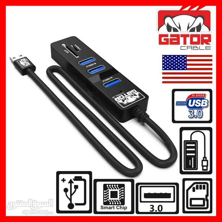 USB 3.0 Hub 3 Port Charger Data Sync SD TF Card Reader for PC Mac Laptop Desktop