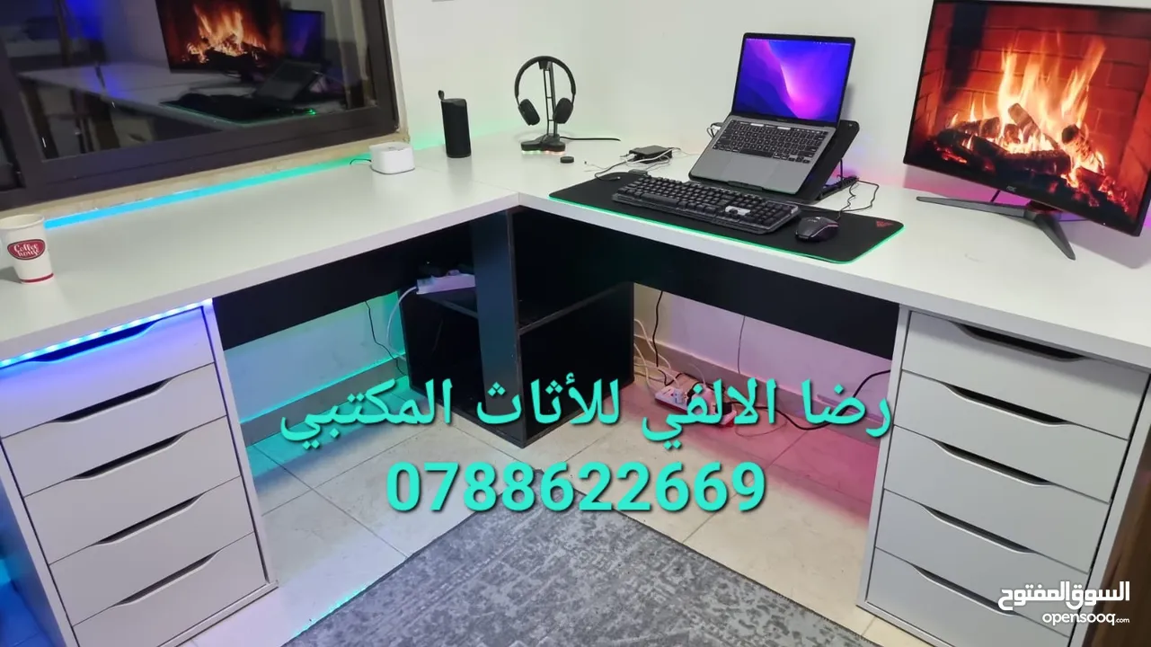 طاولة مكتب جيمنج زاويه مميزة بعدة الوان وقياسات حسب طلبك التوصيل والتركيب مجاني لعمان والزرقاء