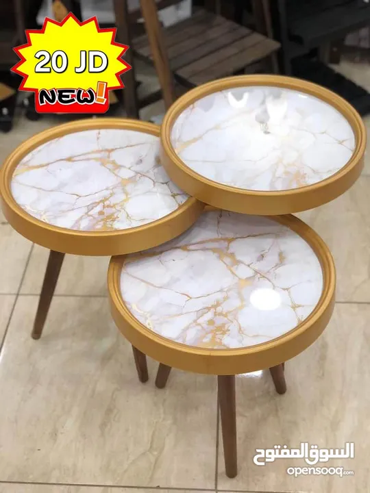 طاولات سرفيس 3D  زجاج حجم الكبير قطر 40سم نظام تركي  متوفر الوان  3 قطع