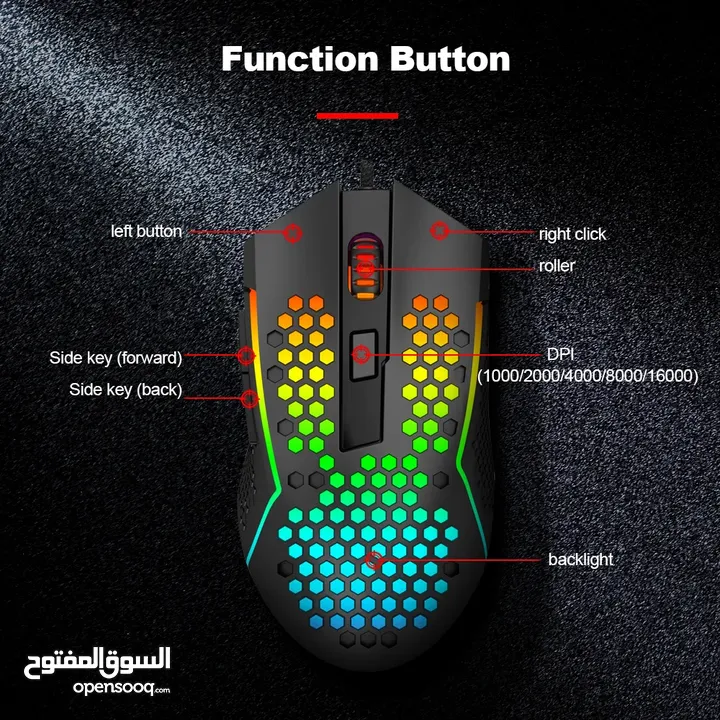 REDRAGON M987P-K Reaping Elite Lightweight RGB Gaming Mouse ماوس ريدراجون جديد