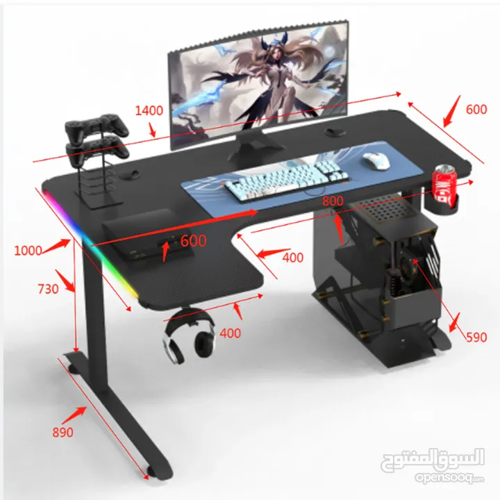 طاولة جيمنغ من براند دراغون وور مضيئة رجب DragonWar GT-015 RGB GAMING TABLE  السعر شامل التوصيل