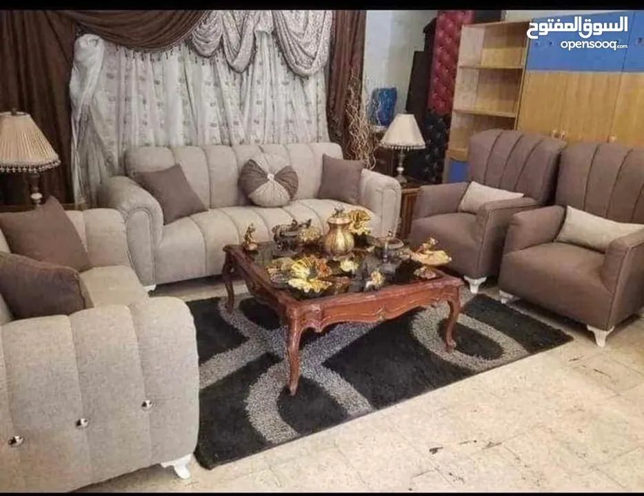 طقم كنب 7مقاعد خشب لاتيه سويد 135