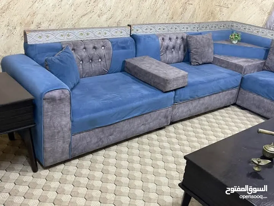 طقمين كنب 7 مقاعد خشب سويد وأرجل زان وجلسة مغربية 14 المقعد