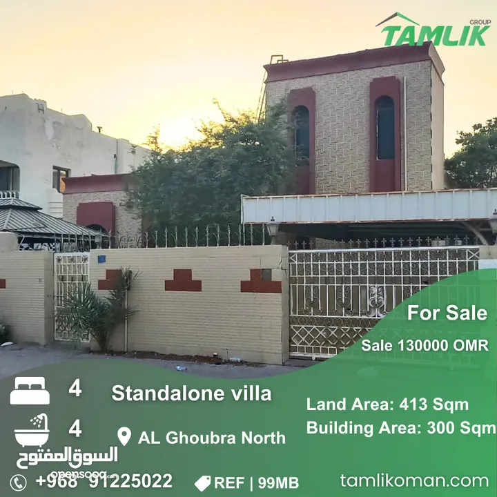 Standalone villa for Sale in Al Ghoubra North  REF 99MB