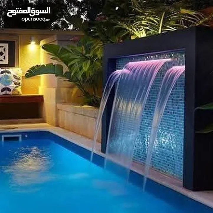 بناء شلالات ومسابح برك سباحه بنظام سكيمر واوفر فلو