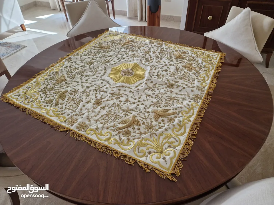 Embroidered Indian silk centre table cover 98x98cm شرشف طاولة تطريز هندي على حرير
