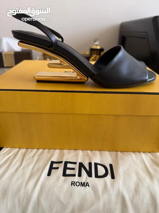 Black/gold FENDI calf leather sandals