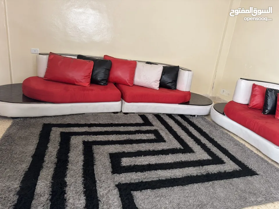 طقم جلد  ابيضّ و شامواه خشب ممتاز