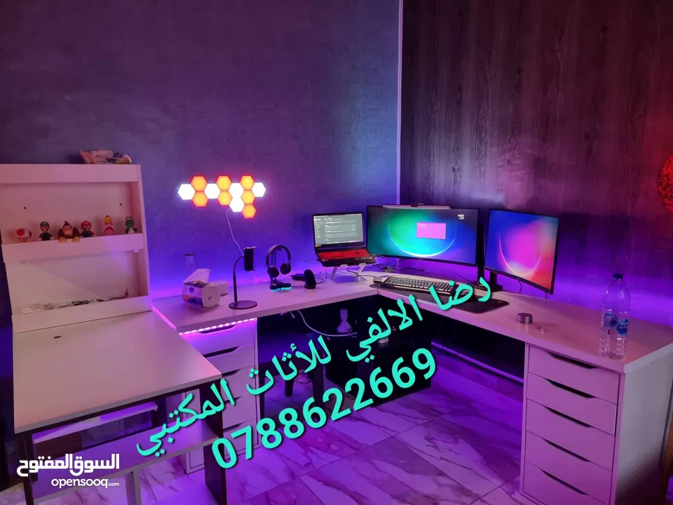 طاولة مكتب جيمنج زاويه مميزة بعدة الوان وقياسات حسب طلبك التوصيل والتركيب مجاني لعمان والزرقاء
