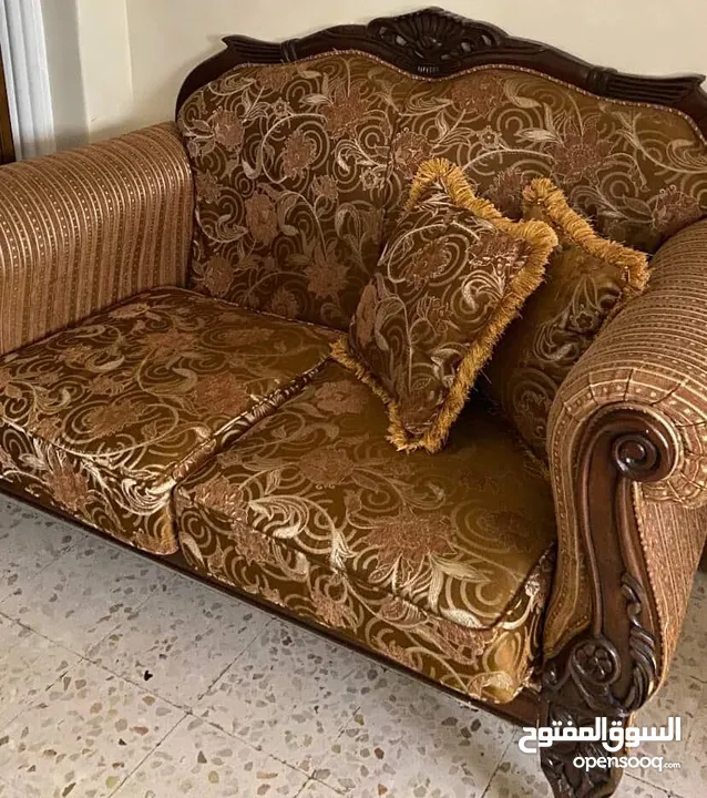 طقم كنب ضيوف خشب زان وقماش تقيل جديد 9 مقاعد مو 7 ومنجد داخلي جديد خشب بدل القشاط