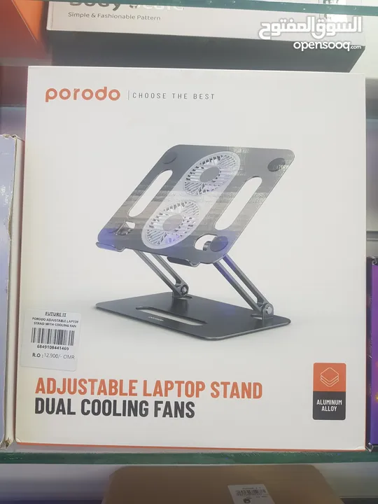 Porodo ADJUSTABLE laptop stand dual cooling fans aluminium alloy