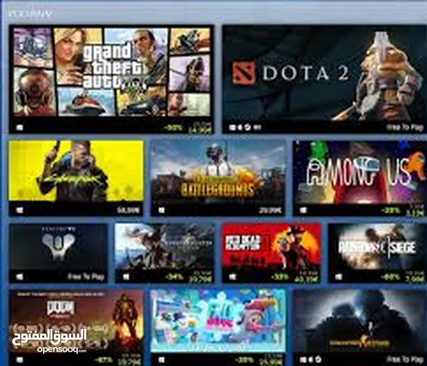 حسابات ستيم 100 لعبه اختياري أو 150 لعبه اختياريه.