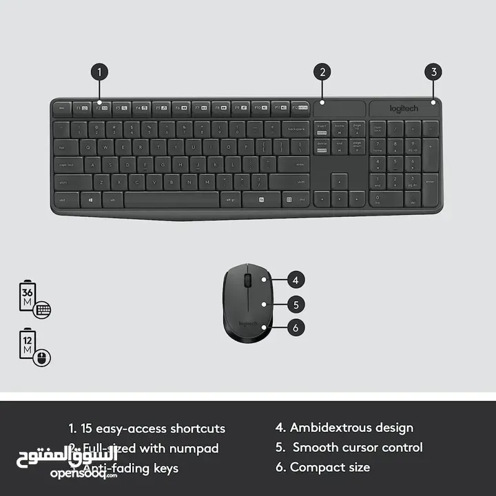 ماوس + كيبورد وايرليس لاسلكي مكتبي معرب من شركة لوجيتيك أصلي LOGITECH MK235 WIRELESS DESKTOP KIT