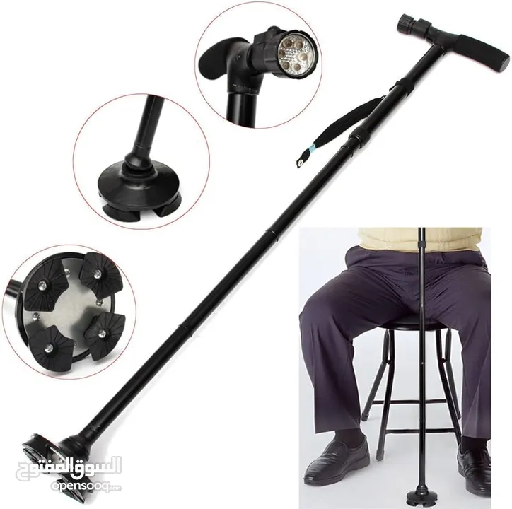 عكاز عصا لكبار السن Trusty canne قابله للطوي و مانع الانزلاق و ضوء عكازه عكازة طبيه