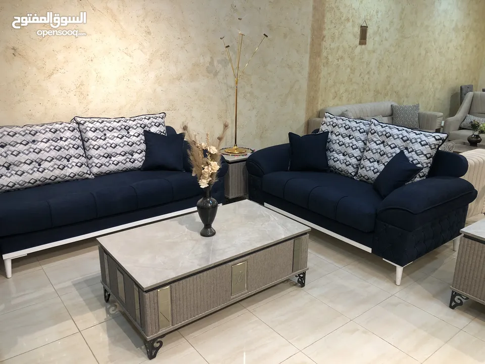 طقم كنب محلي صلون كلاسيك كشاط أسود خشب سويدي وقماش وتر بروف مميز ضد الماء