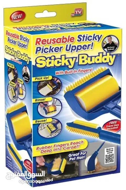 رول Sticky Buddy لإزالة الأوساخ والشعر الحل السريع والفعّال لتنظيف الأثاث، الملابس، والسجاد من الشعر