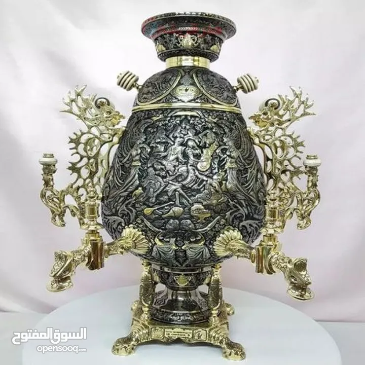سماورالفحم للنحاسية الفاخرة 6-8 ليتر 100./. نحاسية 100./.صنع يدوية الفاخر مجلل صنع في ايران