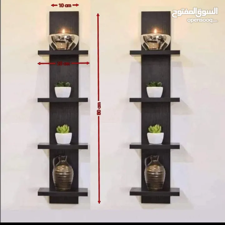 رفوف خشب شاشه ومطبخ وحمام وديكور حائط وستاند مكياج وجلاتين وغيره
