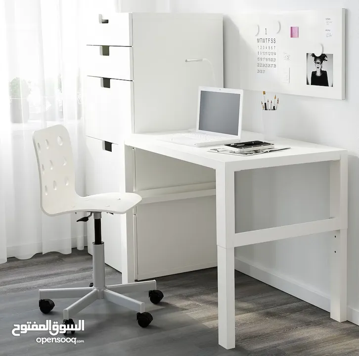 مكتب أطفال أبيض من ايكيا يعدل إلى ثلاث ارتفاعات 96×58 سم IKEA PÅHL Desk  white - (235920888) | السوق المفتوح