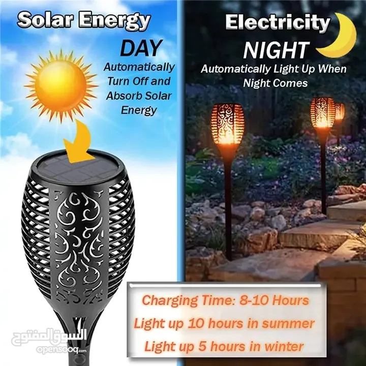 مصباح شعلة اللهب على الطاقة الشمسية 3  احجام متوفر بأقل الأسعار