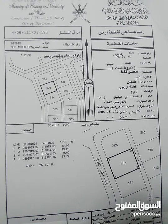 للبيع ارض سكنية في سيح الاحمر مساحة 697 متر في مربع 6 موقع ممتاز قريب الجسر وعلى شارع مرصوف