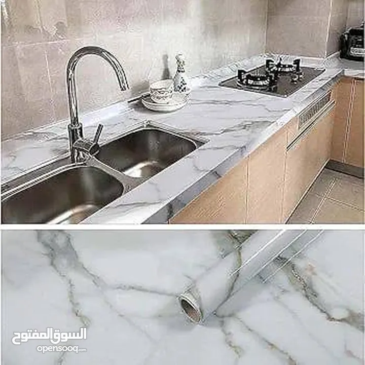 رول استيكر حراري اصلي بديل الرخام متوفر 3 الوان : اسود. فضي. بيج متعدد الاستخدامات