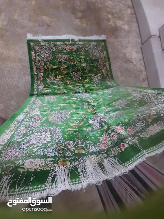 سجادة حرير طبيعي قم ايراني يدوي