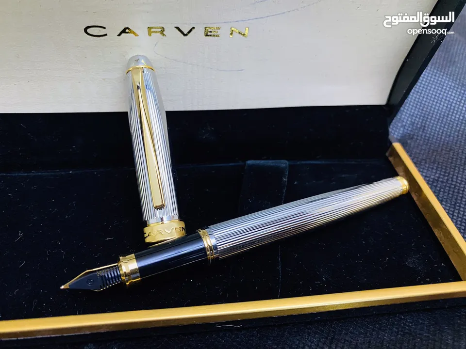 طقم أقلام كارڤين ألماني أصلي جديد لم يستعمل بالعلبة الأصلية اللون سيلڤر في جولد