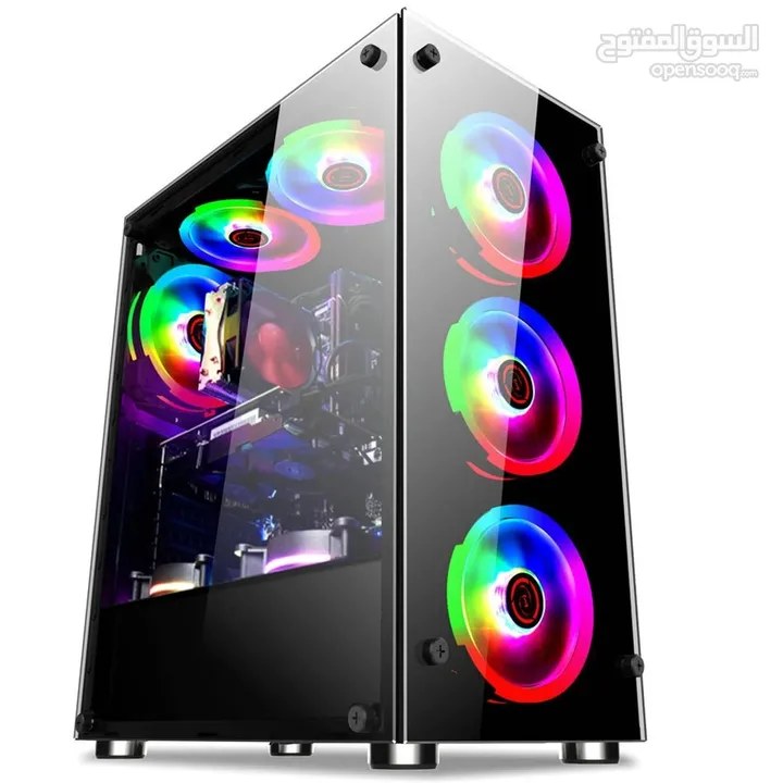 كيس كومبيوتر جيمنج فارغ مع 6 مراوح ملون TERMINATOR T-850 6X RGB FANS MID TOWER GAMING CASE