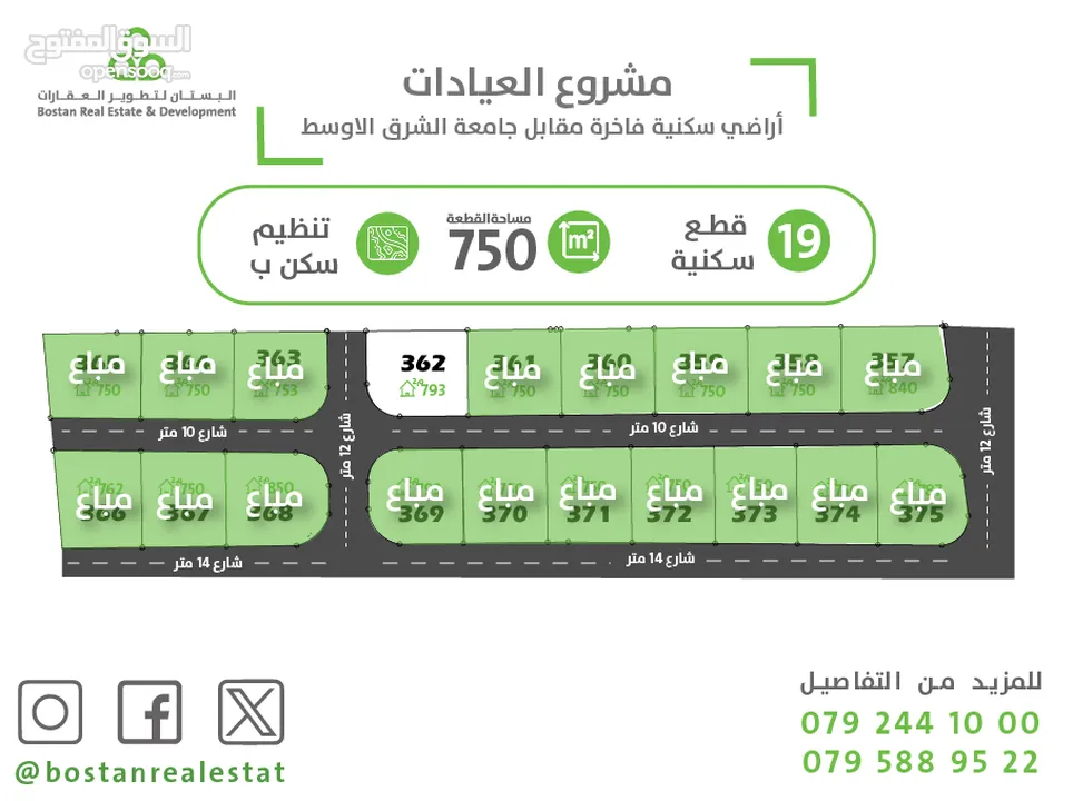 أرض فاخرة للبيع مقابل جامعة الشرق الأوسط وإيكيا بالقرب من شارع المطار/ 750 متر العيادات الطنيب