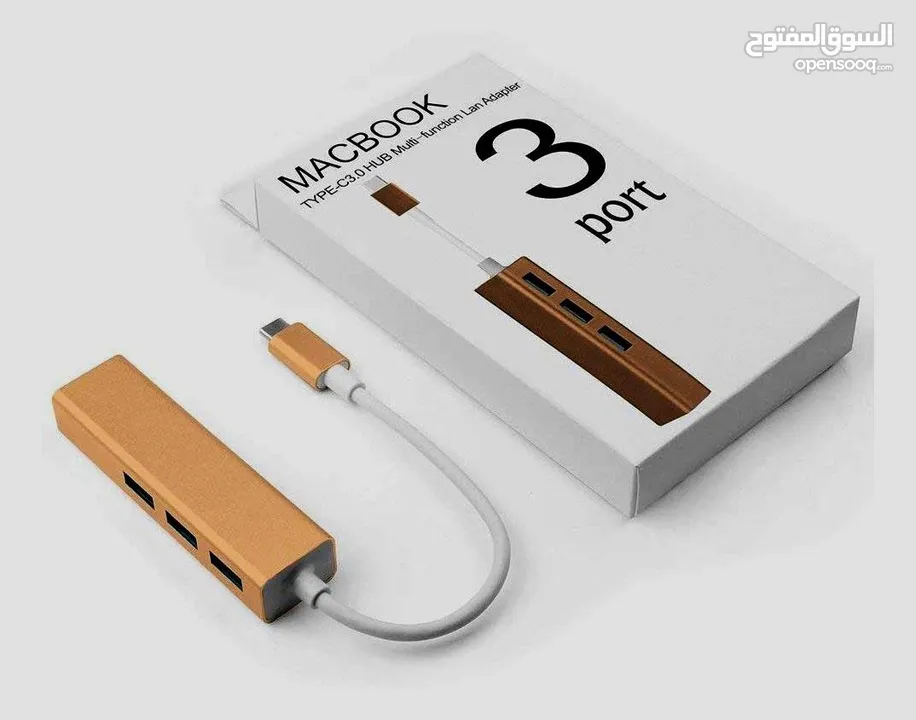 Convert Type-C3.0 to 3 Ports HUB with Gigabit Ethernet Adapter هب تايب سي تو يو اس بي  يدعم ماك بو-