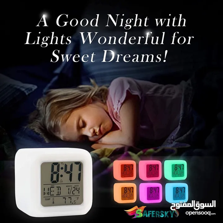 Moodicare Led Changing Digital Glowing Alarm Clock With Calendar And Temperature - Set Of 7