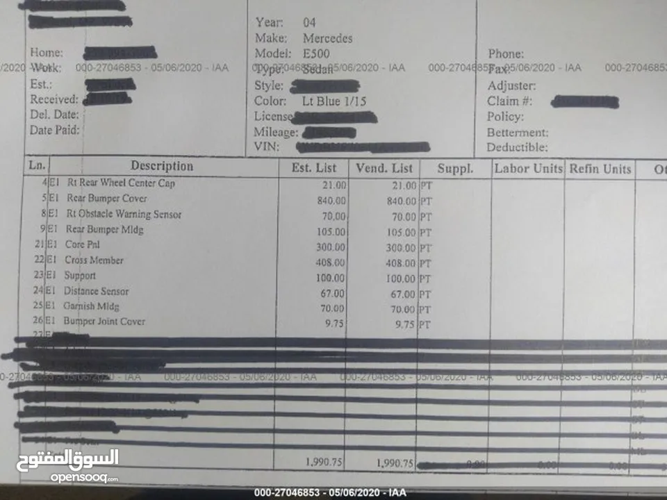 قطع غيارمرسديس موديل 2005صدام خلفي كامل وكالة بجميع قطعة كماهوة موضح في الصور