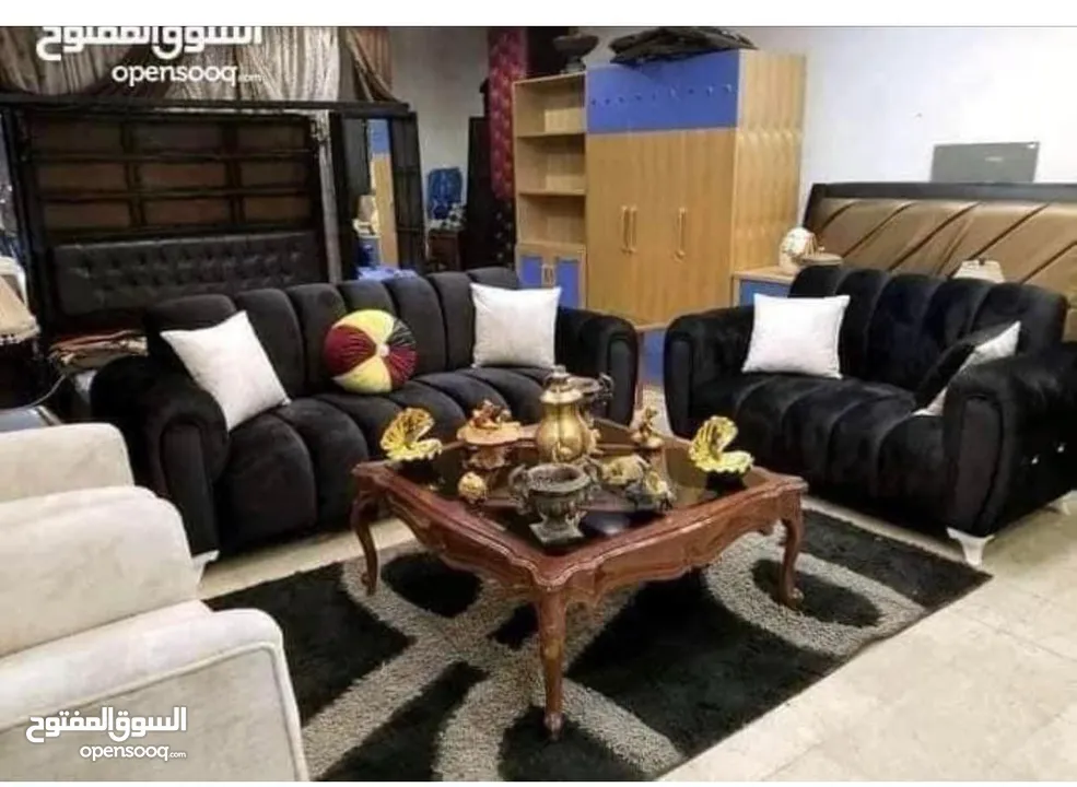 طقم كنب 7مقاعد خشب لاتيه سويد 135